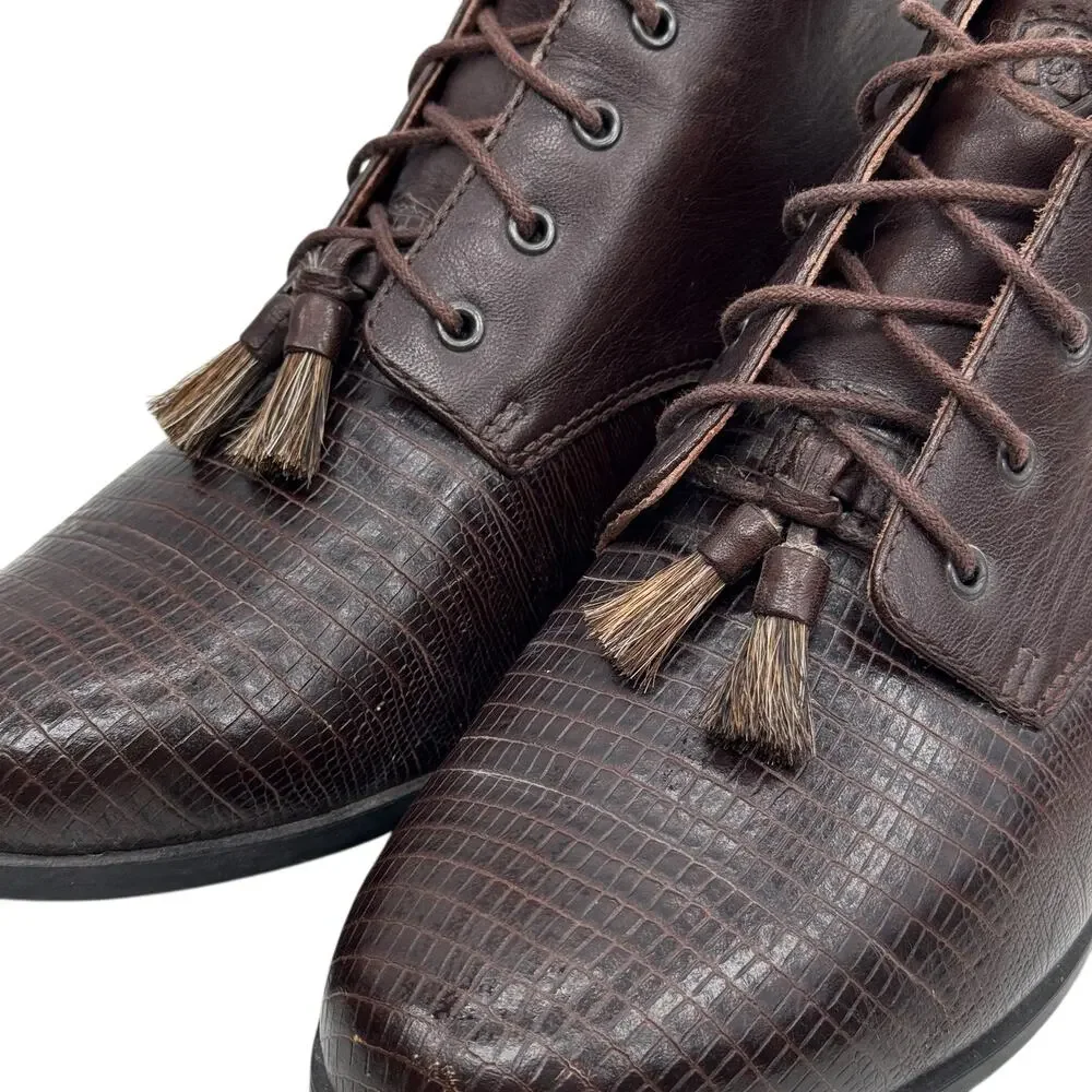 Ariat Bancroft Tasseled Bootie SZ 8 Womens Leather Brown Reptile Embossed Preppy